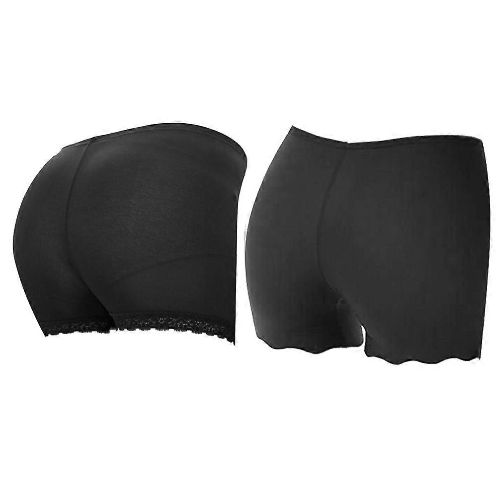 Ice Silk Safety Pants Elastic Underskirt Shorts for Women 2Pcs Black