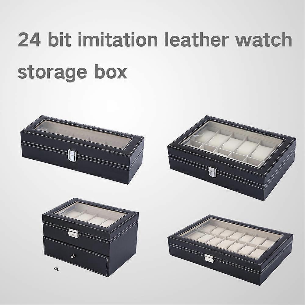 24 Compartments PU Leather Watch Storage Box