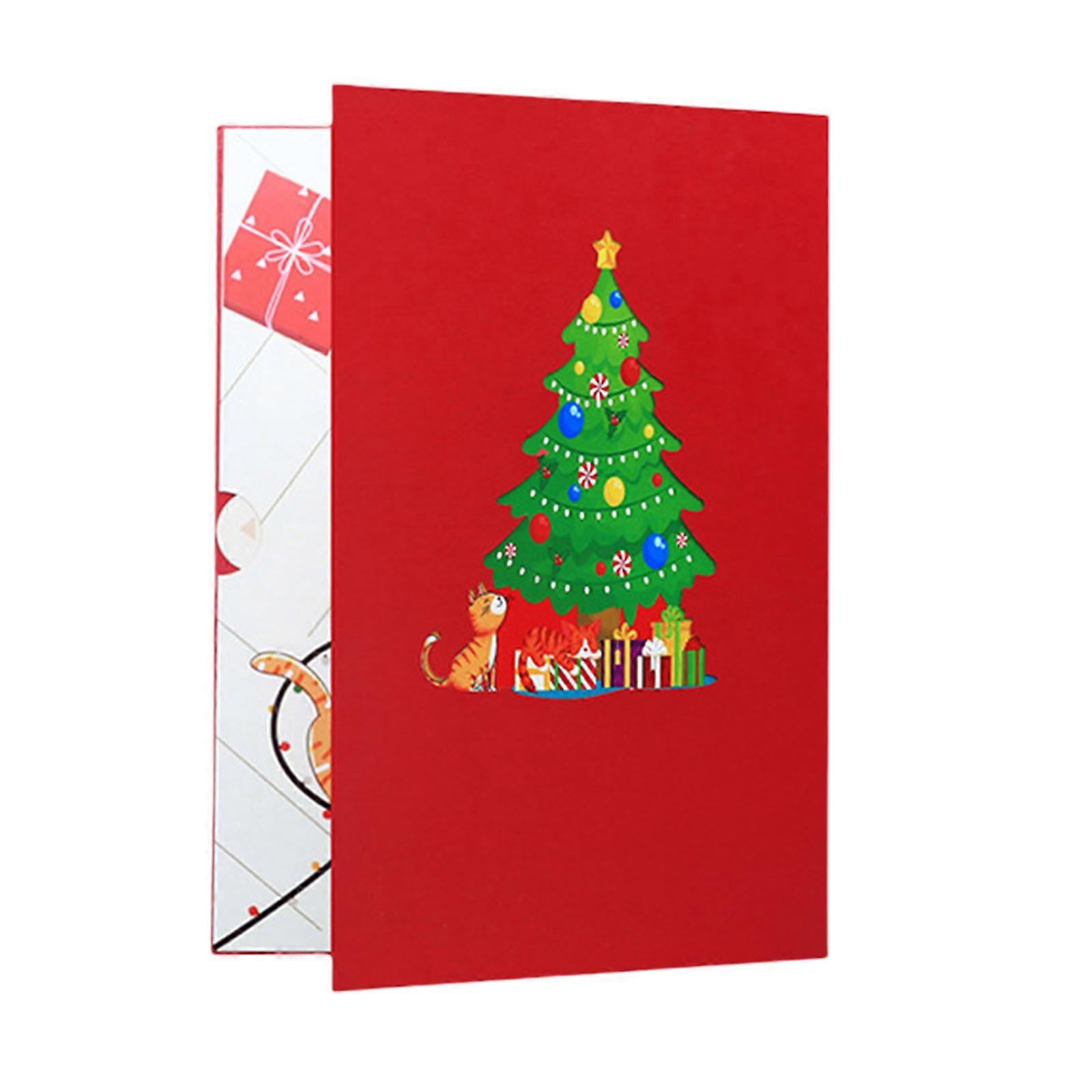 Intricate 3D Paper Art Holiday Greeting Card Featuring Christmas Tree And Cats Scene For Family Offices Celebrations Multicolor