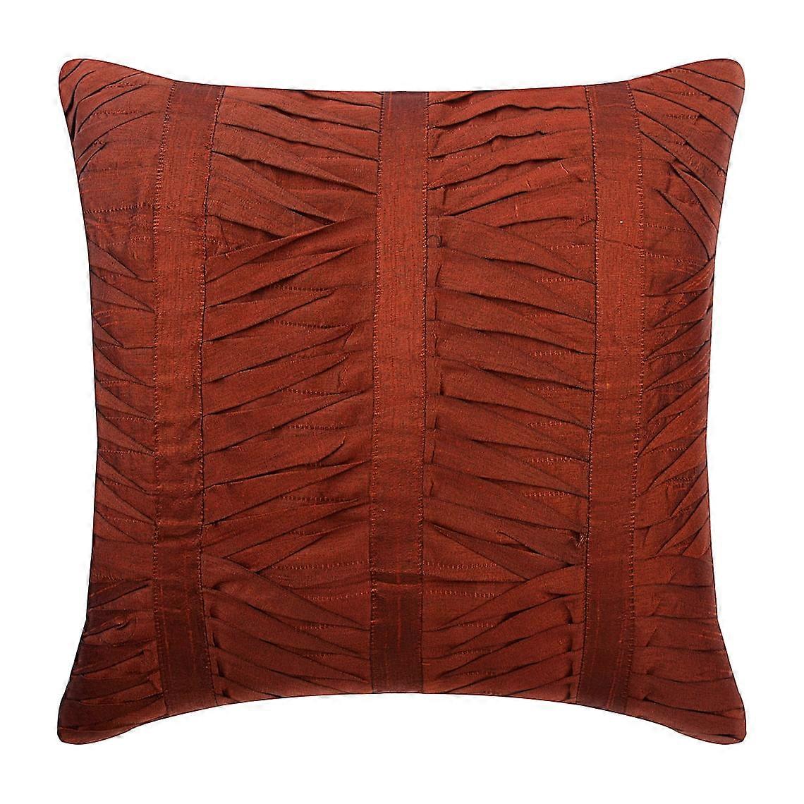 Custom Rust Pillow Shams, Textured Pintucks 24x24 inch, Square Silk Sham, Modern Striped Pattern - Rusty