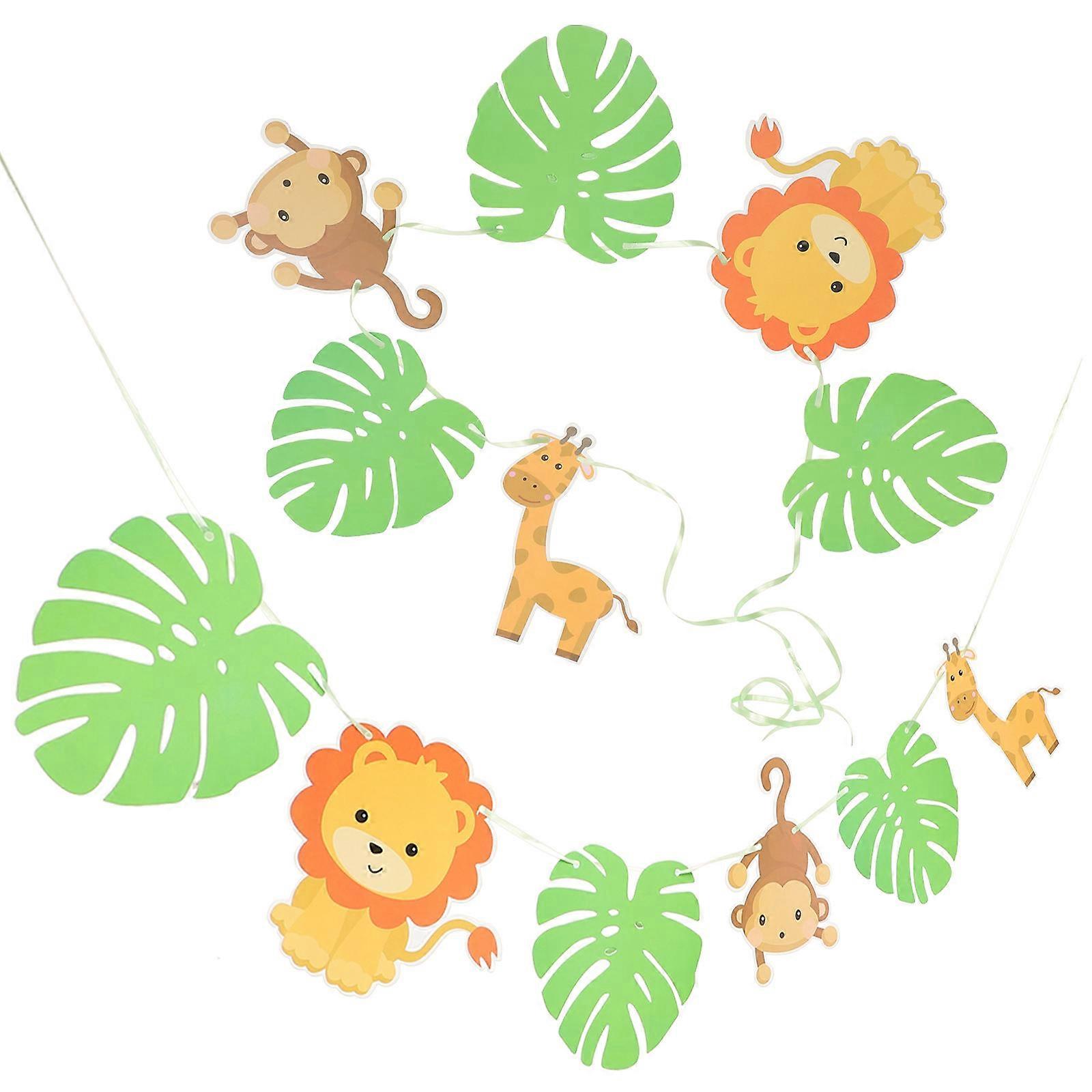 Happy Birthday Leaf Shape Banners For Family Celebrations Jungle Theme Party 1 Set