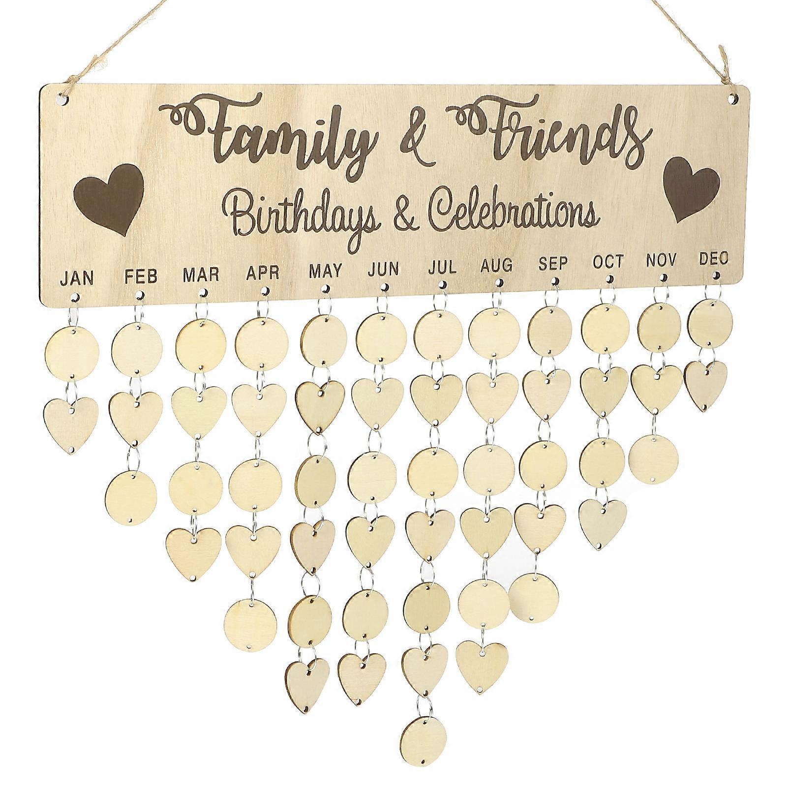 Creative Wooden Reminder Board with 5 Sets of 50 Round and 50 Heart Shaped Pendants for Home Decoration 40X11 Cm Perfect for Holidays