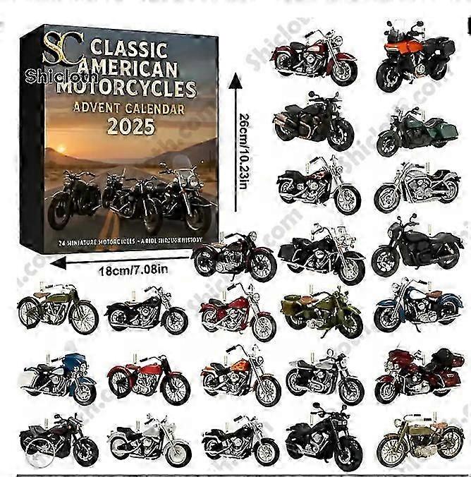 American Motorcycle Themed Advent Countdown Calendar with Acrylic Christmas Tree Ornament Blind Box