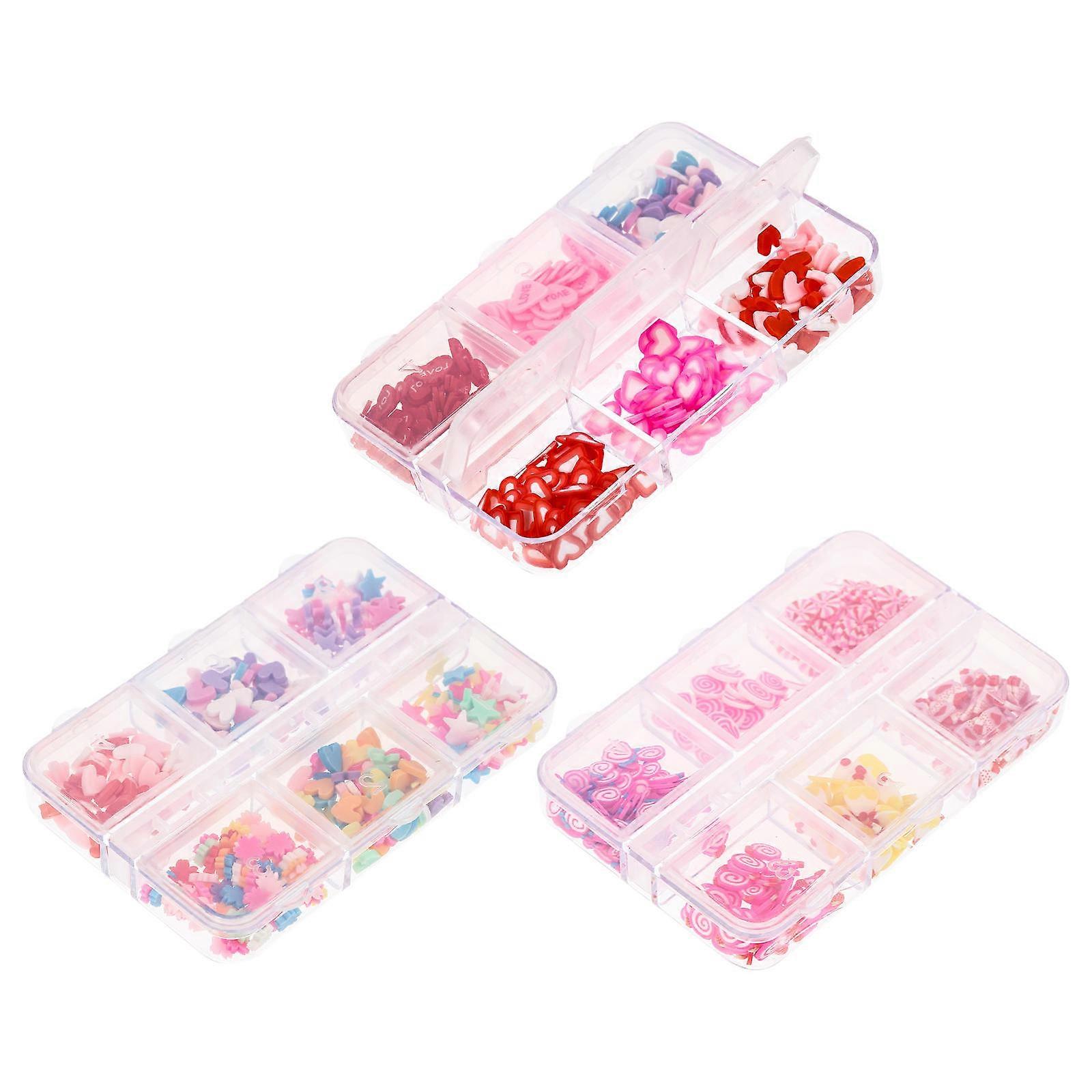 Heart-Shape Nail Decals for Nail Art Decorators 3boxes Multi-Color Polymer Clay