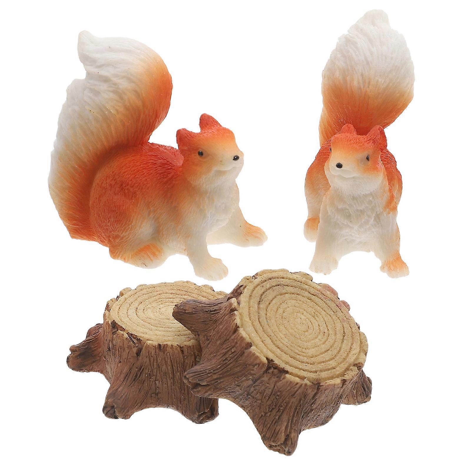 Micro Landscape Resin Squirrel Figurines for Craft Decor 4Pcs Pack