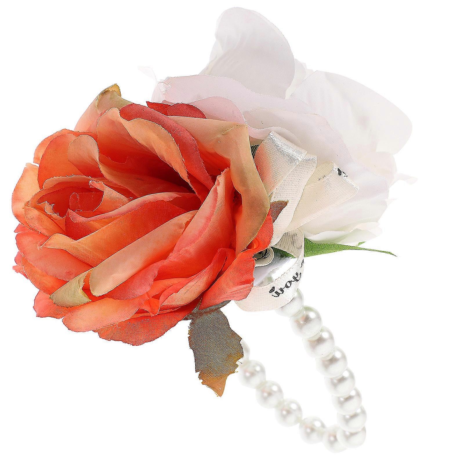 Orange Corsage Bracelet for Wedding with 4Pcs Artificial Flower Wrist Corsages