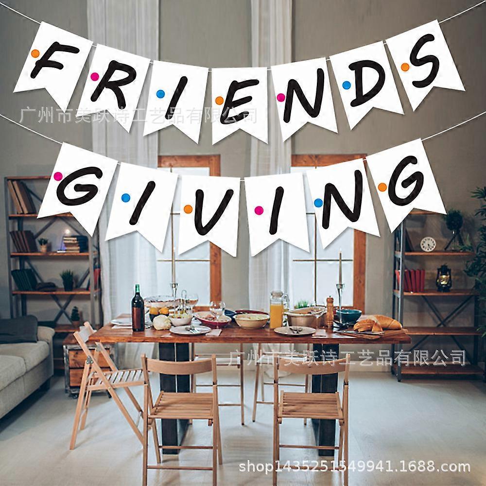 Friends giving pull flag banner Thanksgiving Friends dinner party layout pull flower decoration pull flag