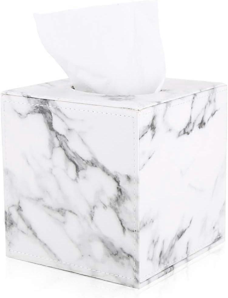 Leather tissue box, cubic shape (marble)