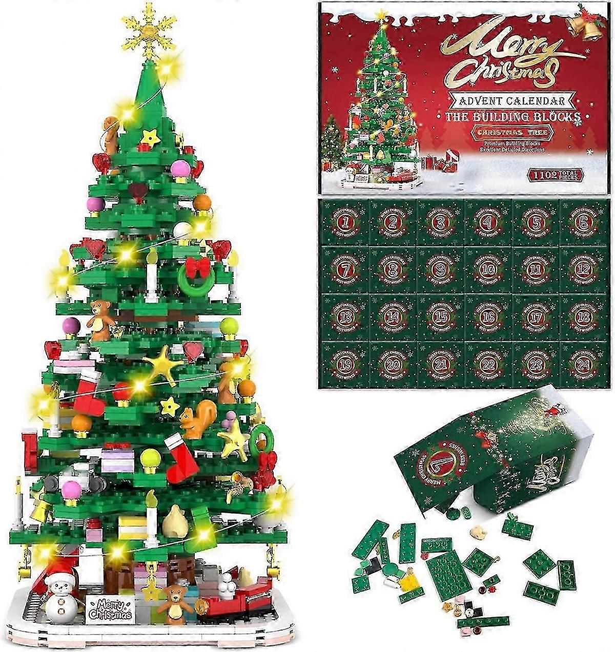 Advent Calendar 2024 Christmas Tree Building Toy Set with LED light Christmas Countdown Calendar Kids Adult Creative Gifts New Arrival