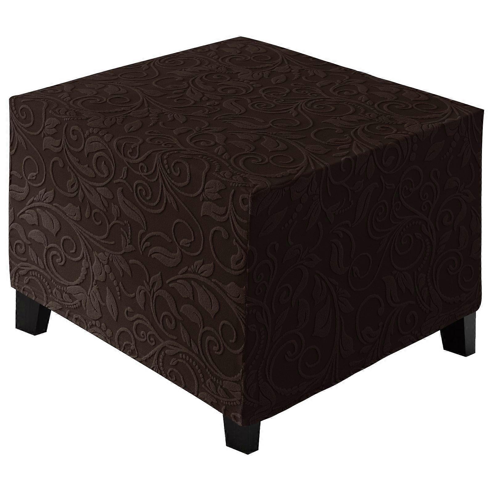 Stretch Square Ottoman Cover Jacquard Embroidery  Folding Storage Stool Furniture Protector Soft Rectangle Slipcover With Elastic Bottom,chocolate