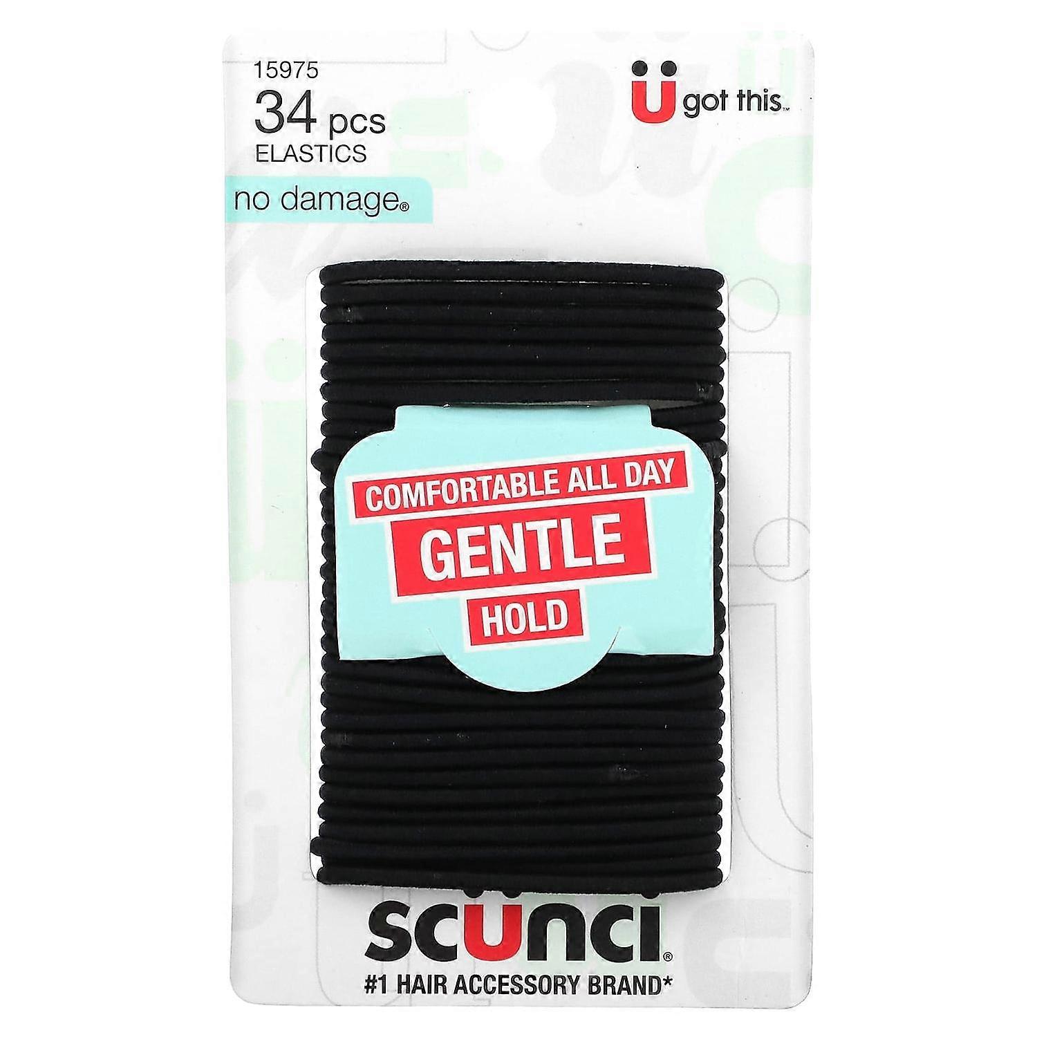 Scunci, No Damage Elastics, Comfortable, All Day Gentle Hold, Black, 34 Pieces