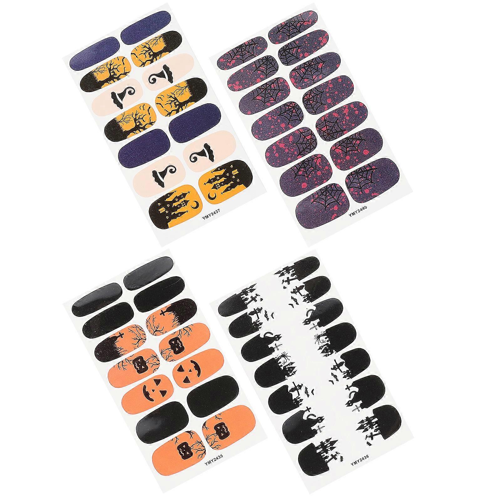 Halloween Nail Art Sticker for Decor 4 Sheets with Assorted Color Patterns