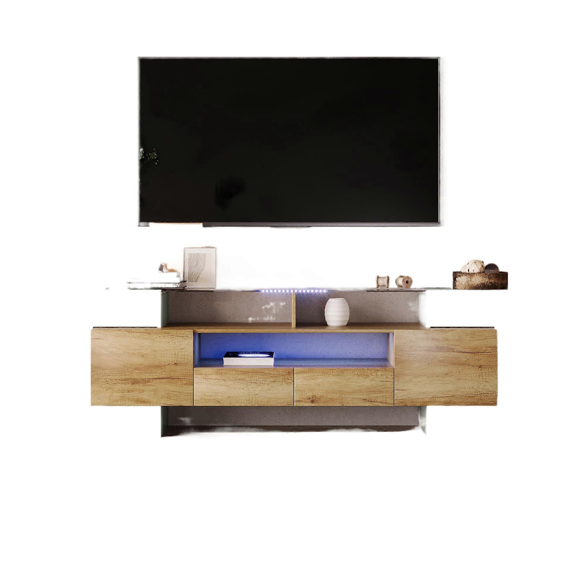 Modern White High Gloss TV Stand 200cm LED Lighting Glass Surface