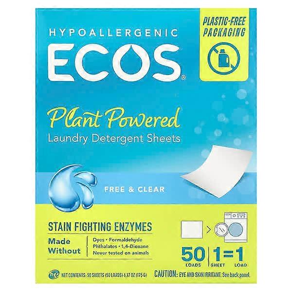 Earth Friendly Products, ECOSÃÂÃÂ®, Plant Powered Laundry Detergent Sheets, Free & Clear, 50 Sheets