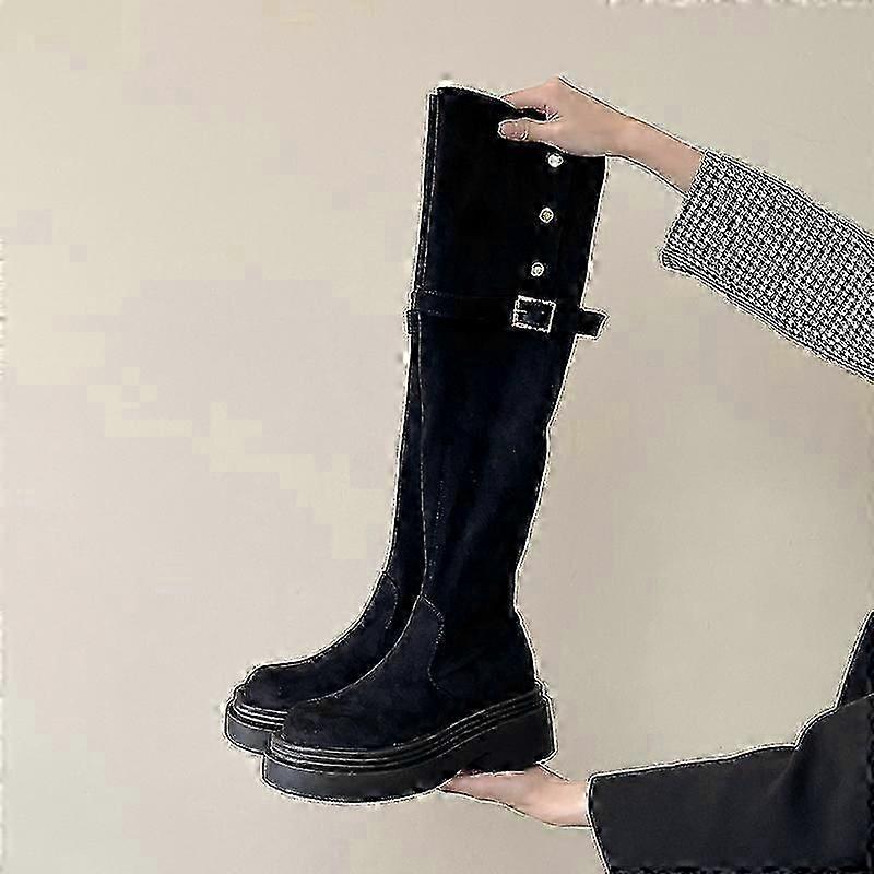 Double wear folding thick sole long boots for women Fall/Winter 2024 new small height-up chunky heel over knee knight boots