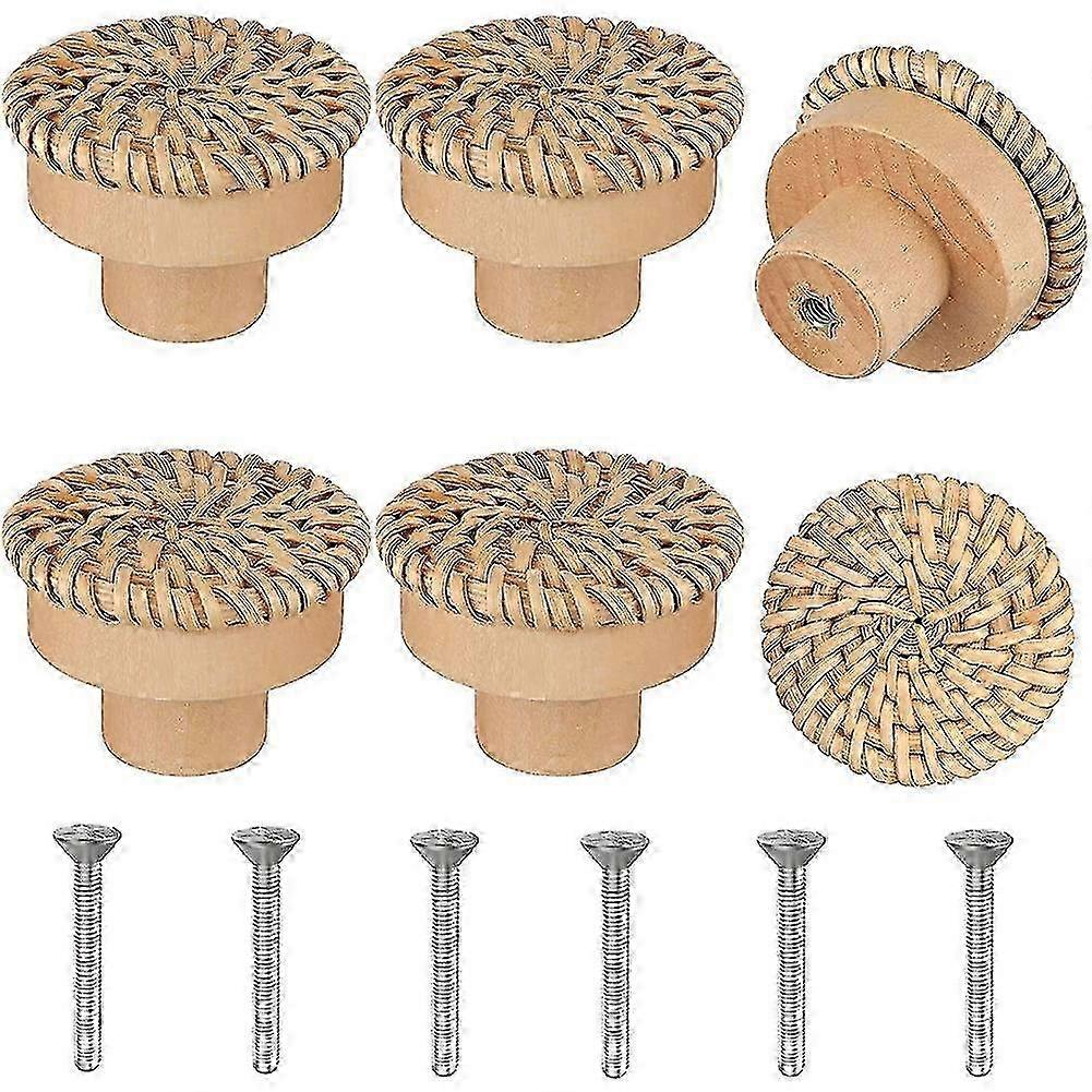 2025 Boho Rattan Dresser Knobs Round Screws Compatible Boho Furniture Knobs 6pcs