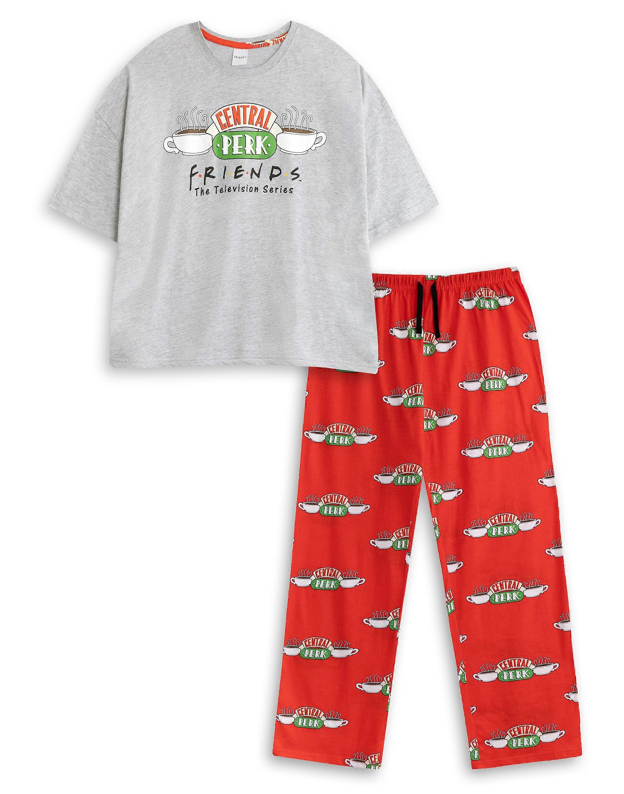 Dámský pyžamový set s krátkým rukávem a dlouhými nohavicemi Friends, šedý, s logem
