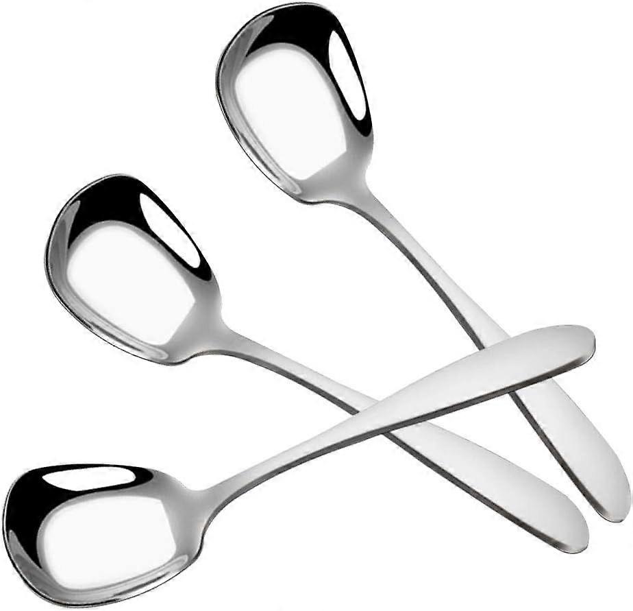 3 Pcs Square Soup Spoon Thicken Stainless Steel Soup Spoons Flat Square Spoon Table Spoons Dinner Serving Soup Scoop Large & Deep Soup Server Spoon fo