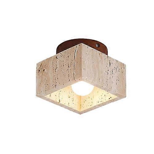 Natural Stone Marble Ceiling Light Industrial Retro Design Wood & Black Walnut Base CloseToCeiling Fixture Size AC Walnut Color