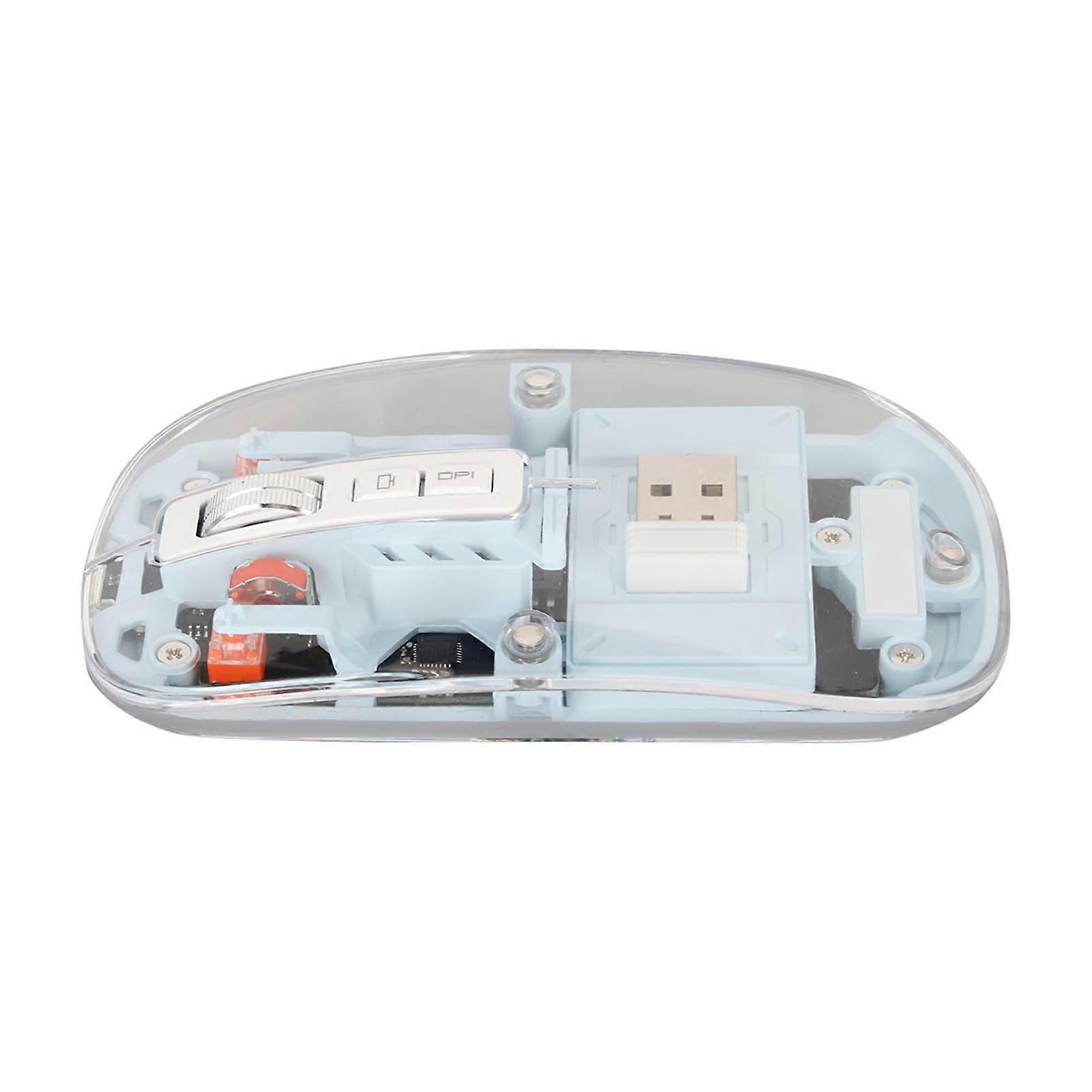 Wireless Bluetooth Mouse Transparent Clear Cool Shell Mute Click Colorful Breathing Lights Laptop Computer Mice Blue 