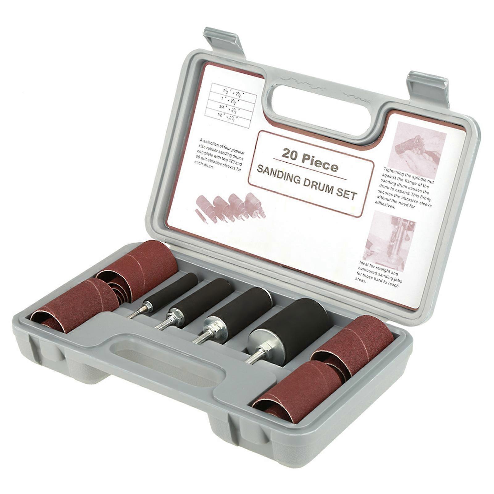 20pcs Spindle Sanding Drum Sander Tool Kit Set with Case for Drill Press