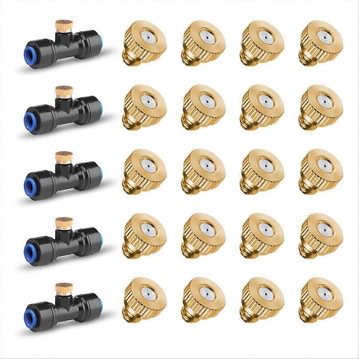 20 Pack Brass Misting Nozzles and 5 Pack Misting Nozzle Tees