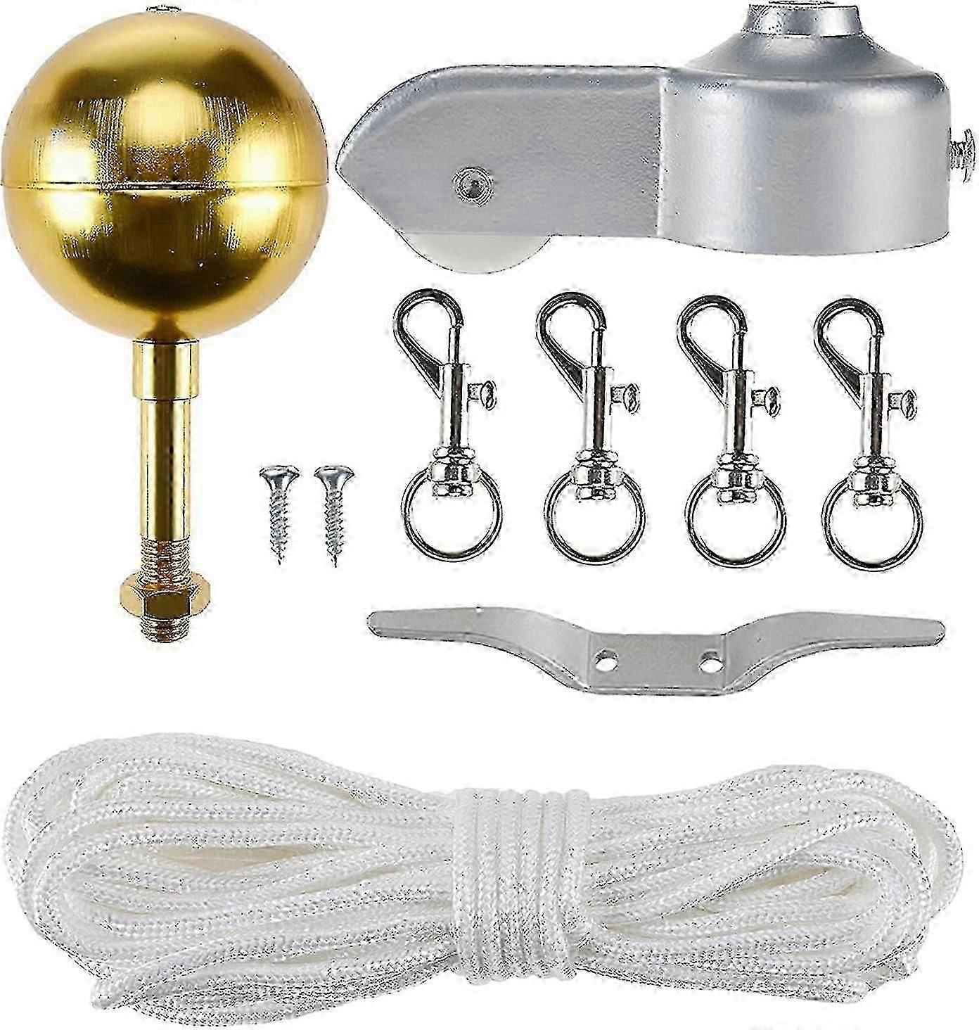 Flaggstång Hårdvara Reparation ' Topper Guldboll 50 Ft Fallrep 4' Klosskrok 4 Flaggstång Svängbar