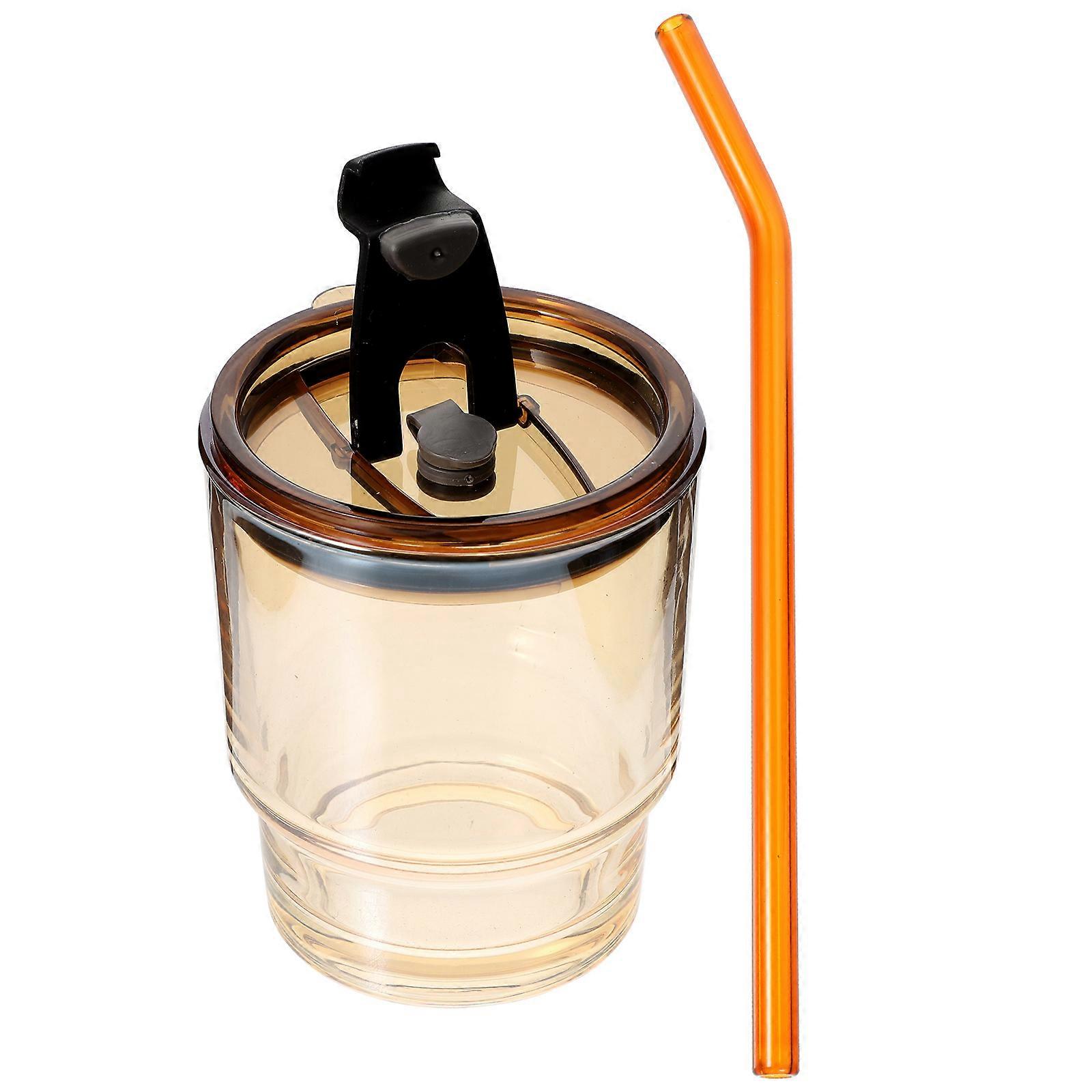 Glass Drinking Cup with Straw for Beverage Use 1Set with Lid