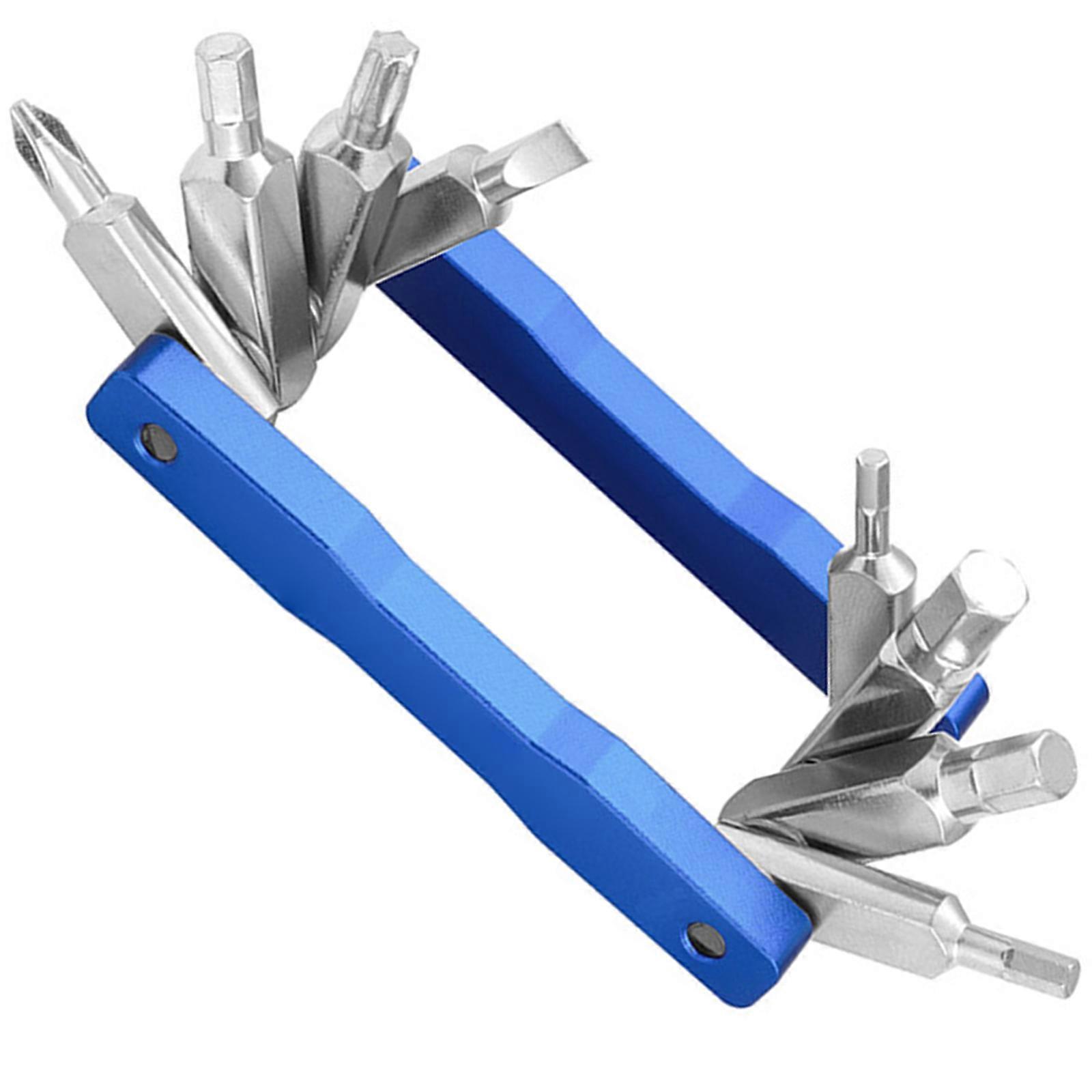 Portable 8 Function Bicycles Multifunction Tool Folding Hexagonal Spoke Wrench Space Saving Mountain Bike Screwdriver Tool  Blue