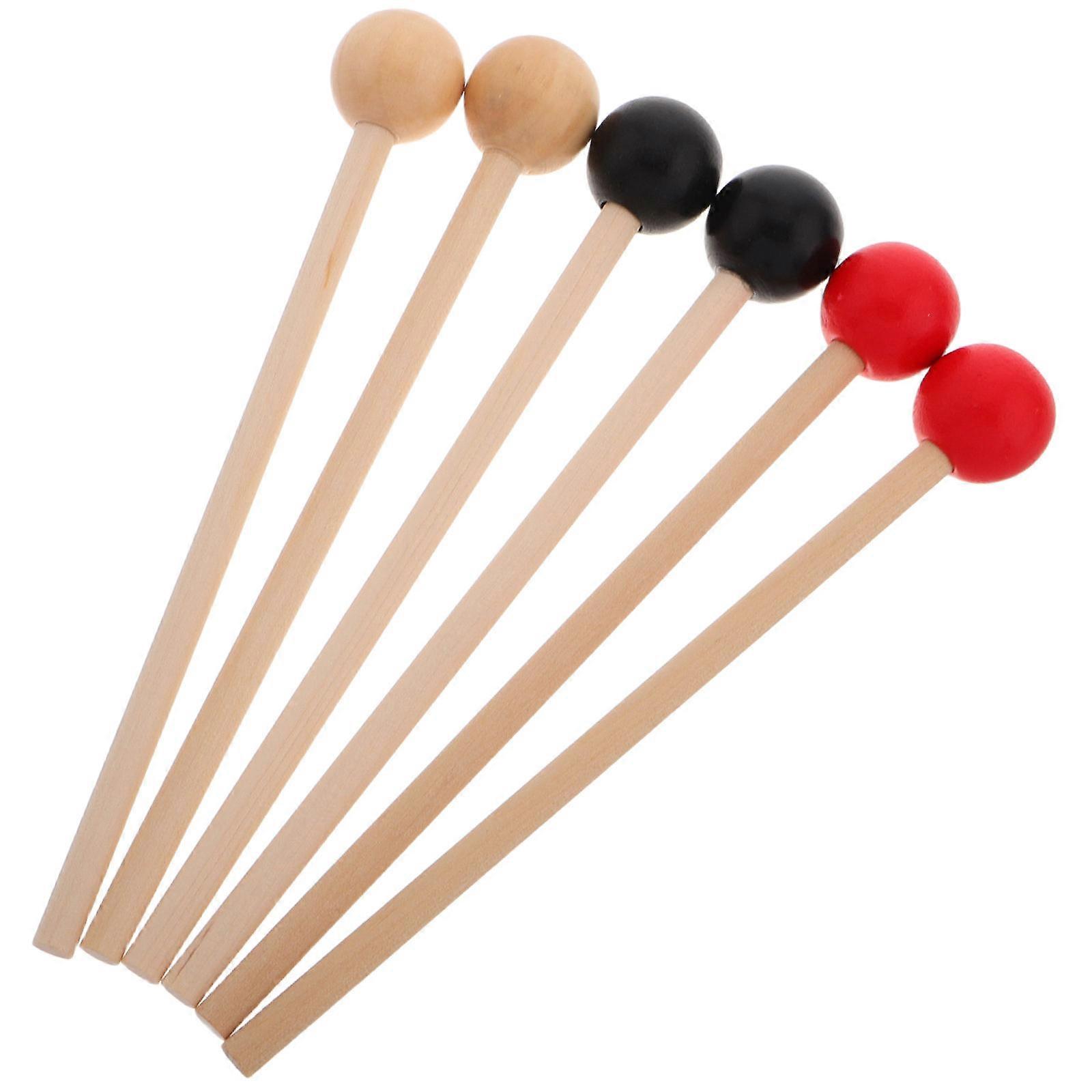 Assorted Color Wooden Drum Mallets for Playing 3Pairs Durable Instruments