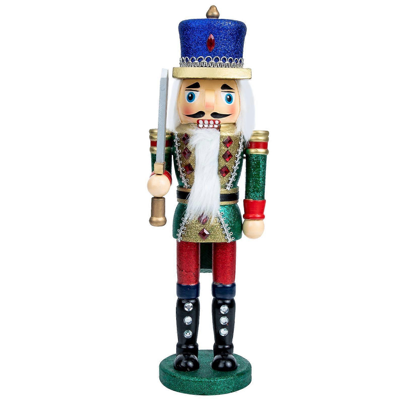 Christmas Nutcracker Adorn Nutcracker Statue Xmas Tabletop Ornament Wooden Nutcracker