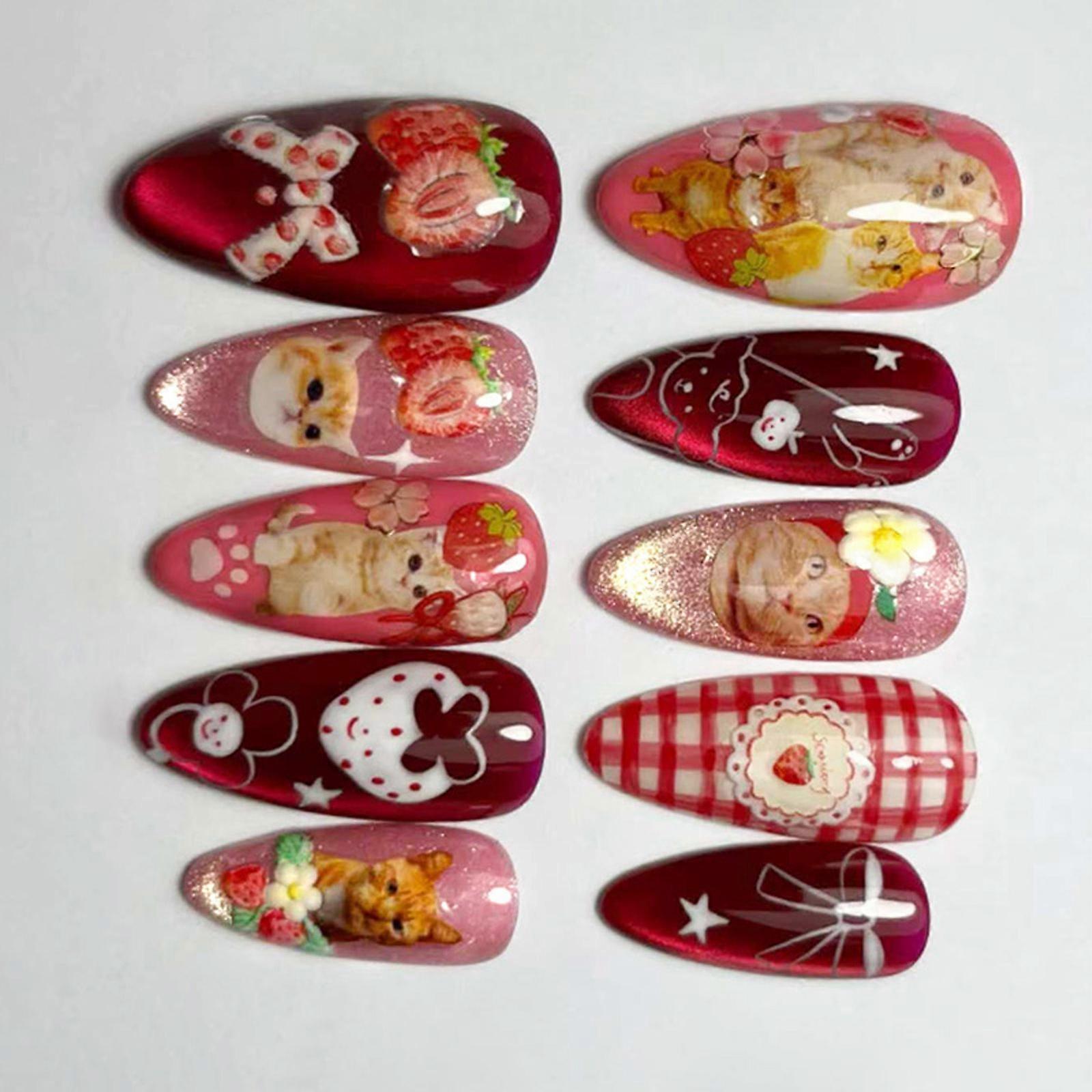 24Pcs DIY Artificial Nail with 3D Line Cats Eye Ripples Starry Skys and Deep Sea Design for Quick Nail Art Multicolor