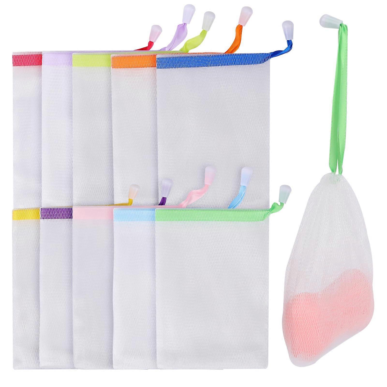 10 PCS Exfoliating Soap Bag Set with Drawstring, Mesh Soap Saver Pouch for Bath and Facial Cleaning