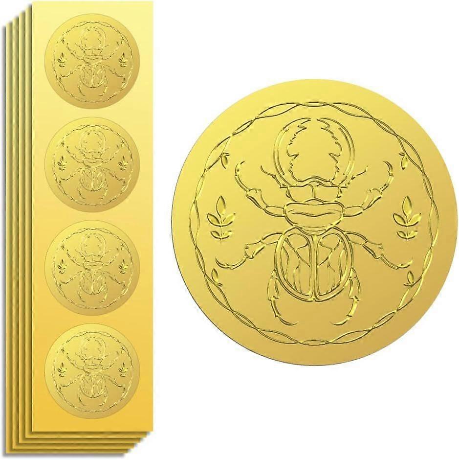 Gold Foil Sticker Seal Embossed Beetle and Leaves 2 Inch 100Pcs Self Adhesive Gold Around Embossing Sticker for Invitation Certificate Envelope Seal G