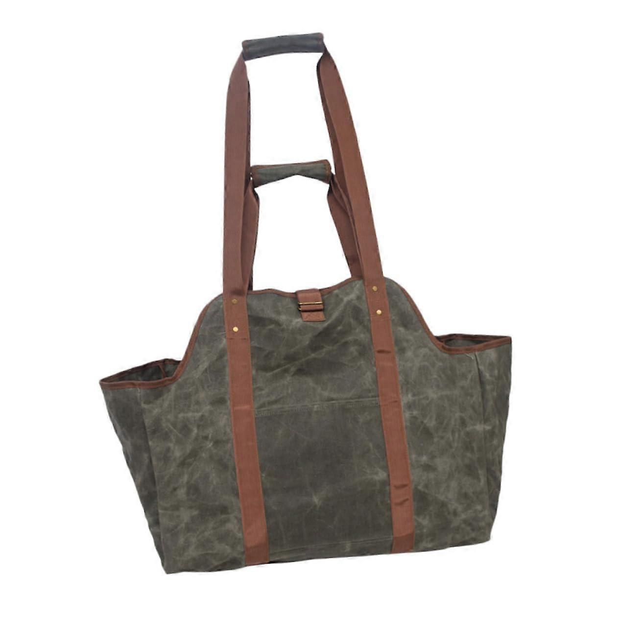 Waxed Canvas Firewood Carrier Tote Bag, Large Capacity, Foldable Log Storage for Fire Pit