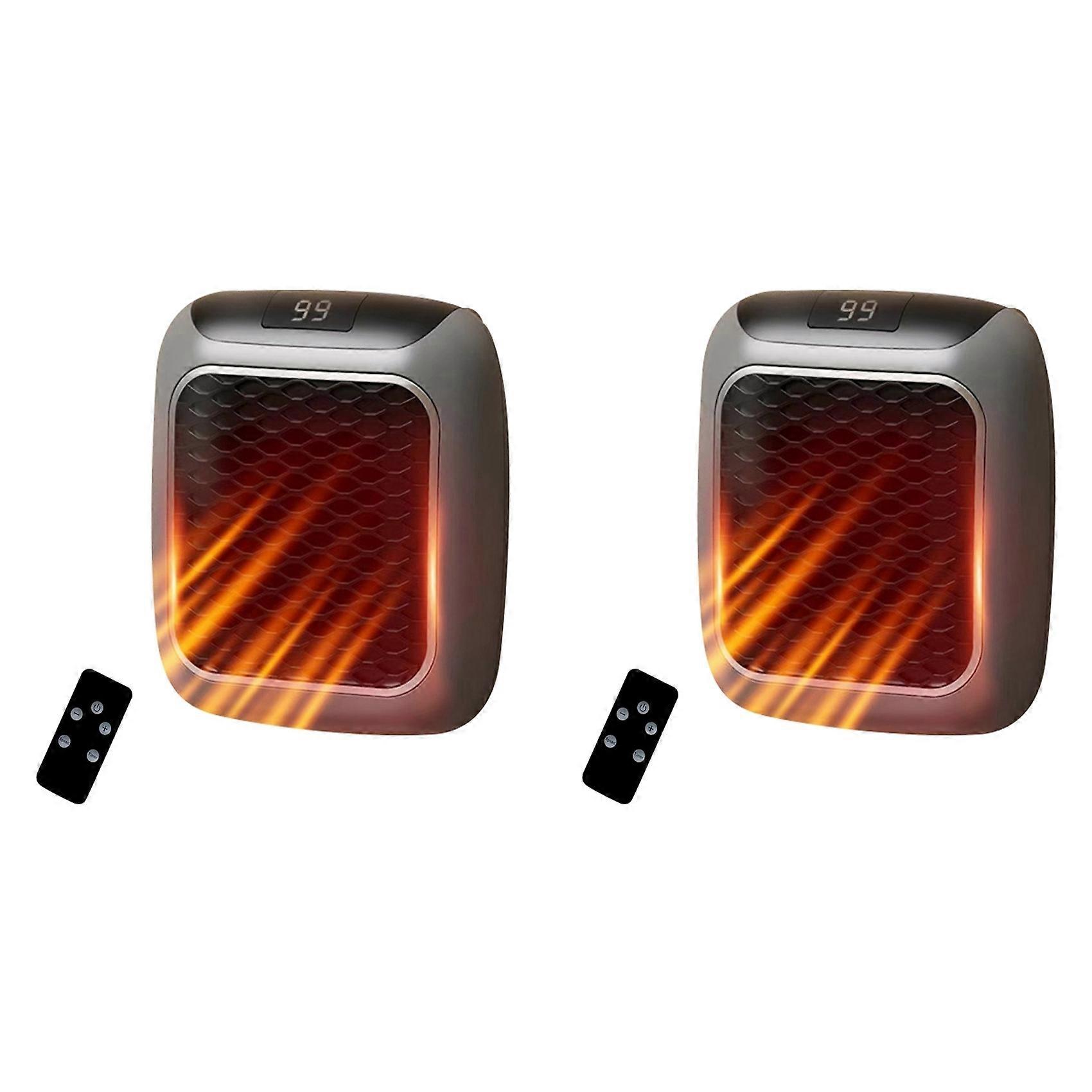 2X Electric Heater Mini Ceramic Plug-in Heater 800W Low Consumption 2 Modes with Remote Control for Home, US Plug