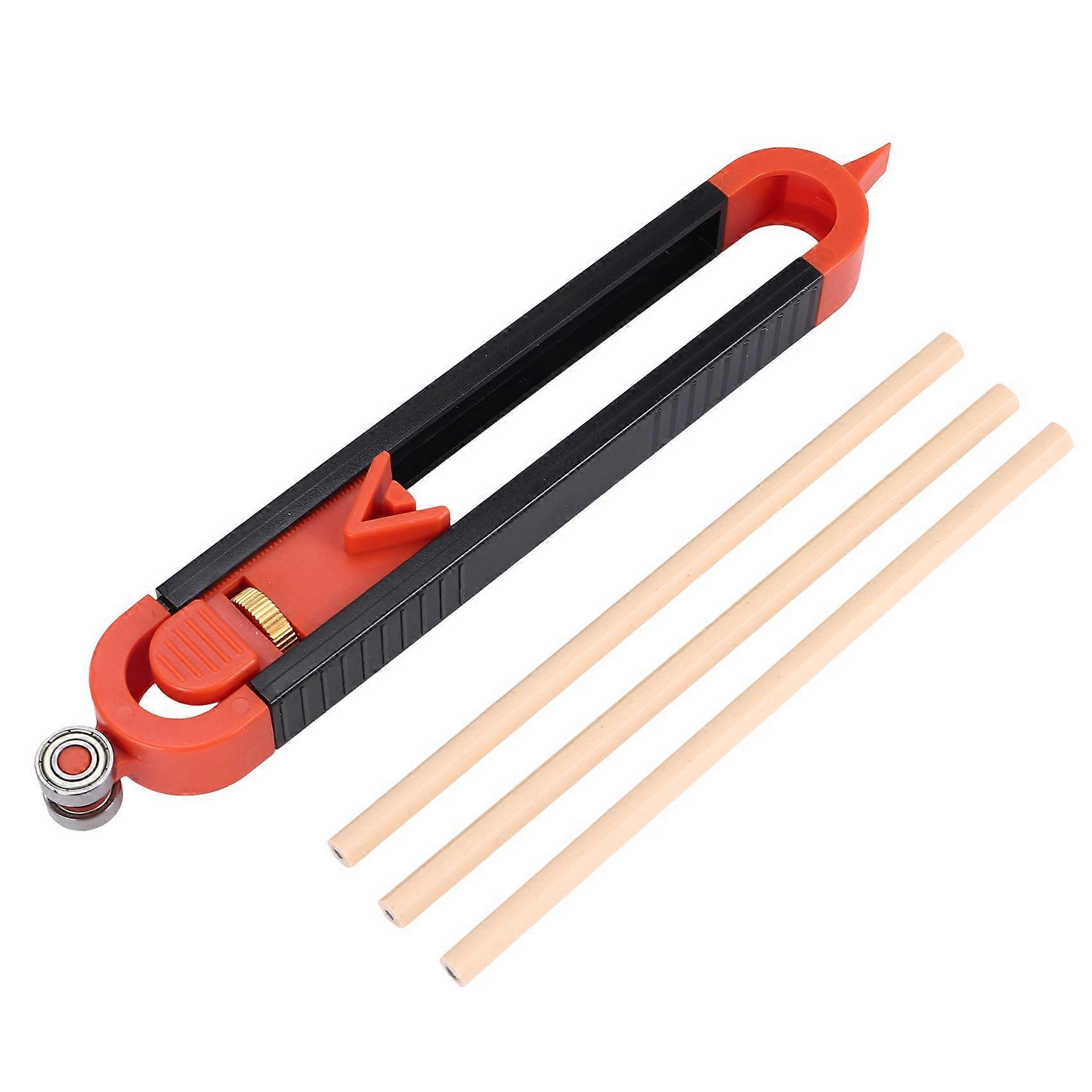 Contour Measuring Tool with Lock for Pencil - Wood Scribe Tool Edge Corner Measuring Profile Duplicator with 3 Pencils
