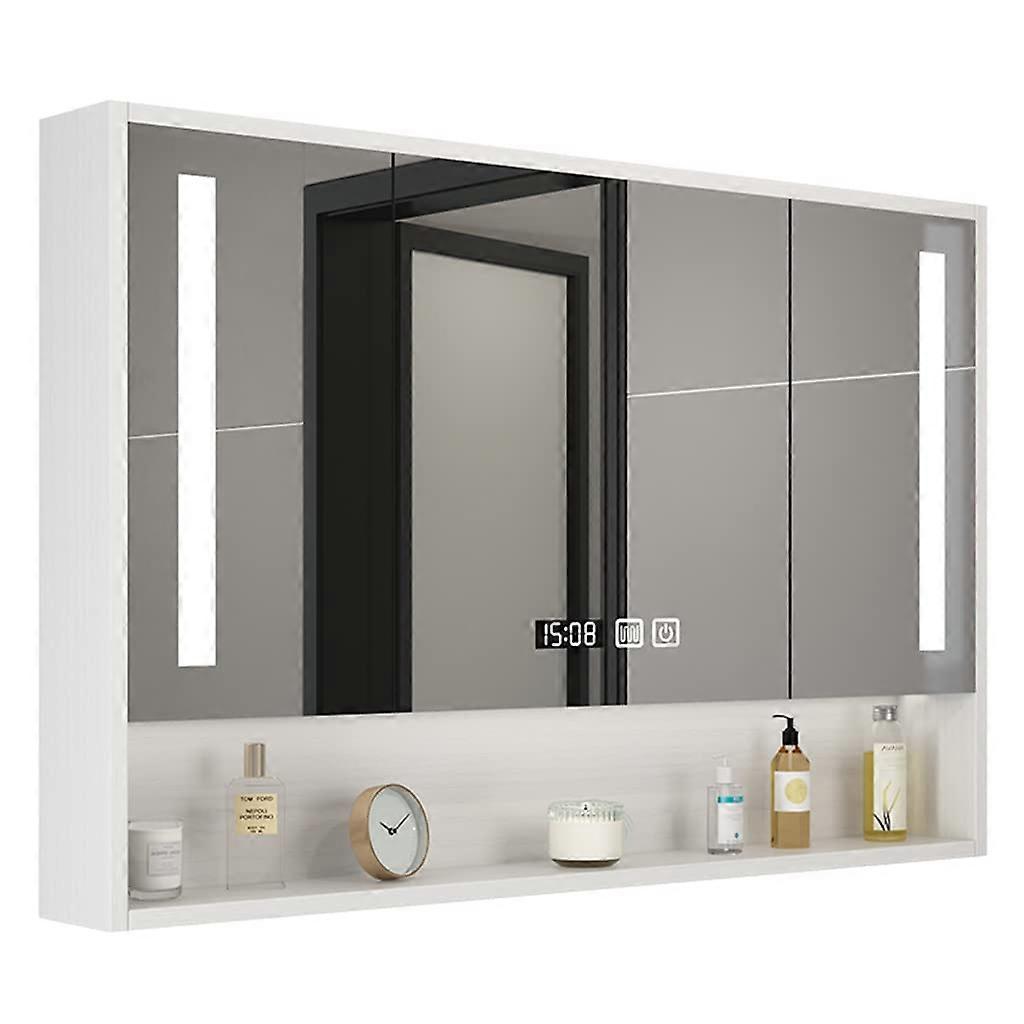 Bathroom Mirror Cabinet with Adjustable Shelf and Storage, White Wall Mounted 88x75x12cm