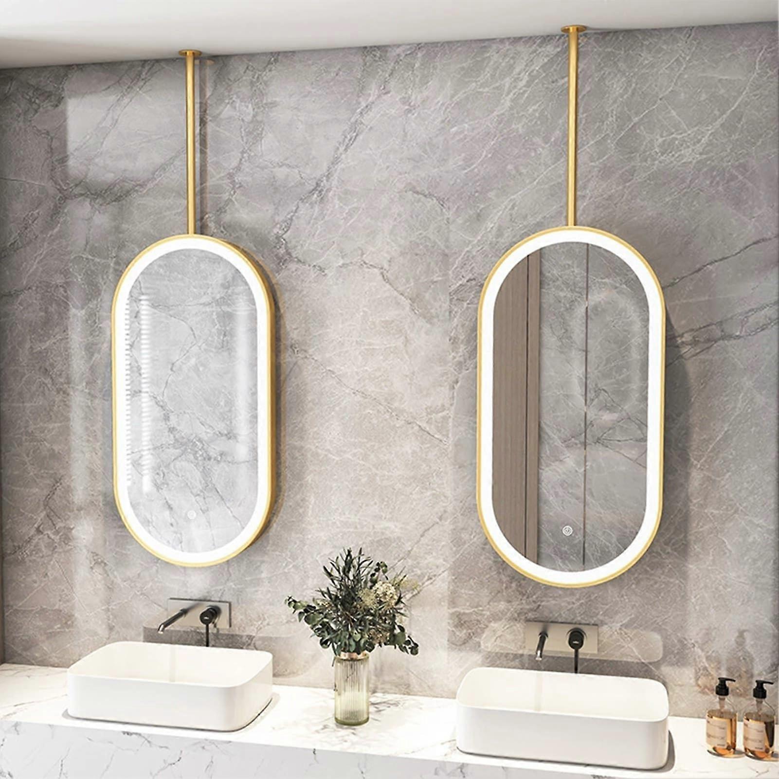 LED Ceiling Mounted Bathroom Mirror with ThreeTone Lighting and Touch Dimming, 40x70cm Oval