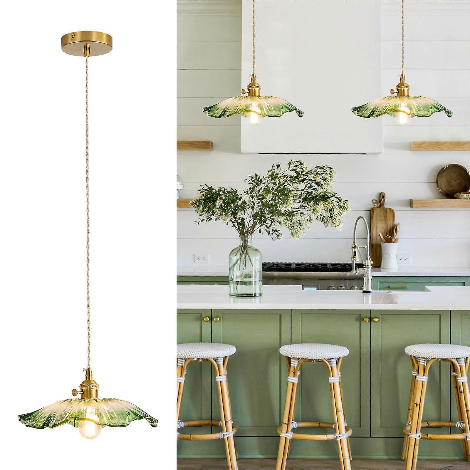 Pendant Light Green Glass Flower Design Kitchen Island Lighting E26/E27 Compatible Indoor Use