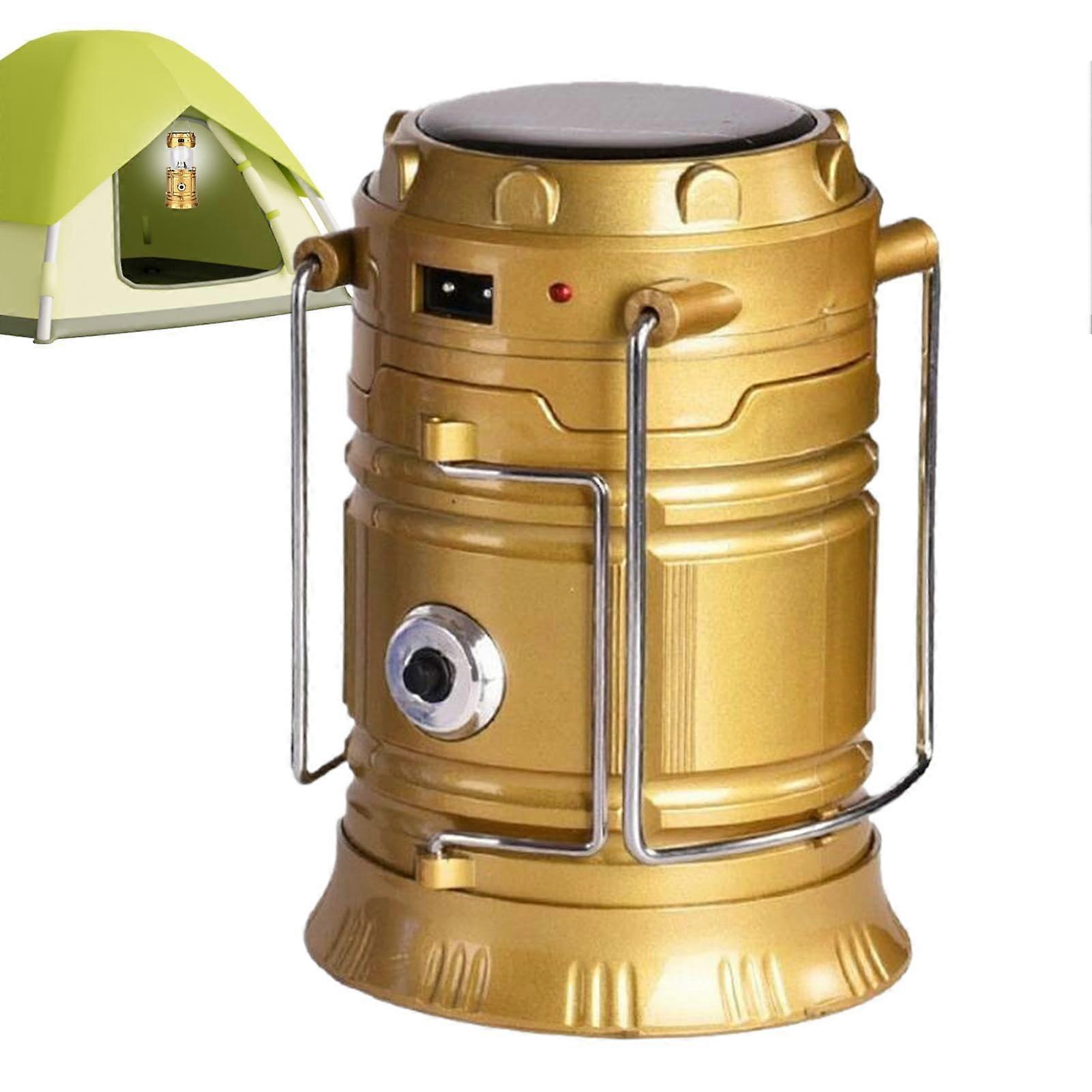 Camping Lantern Solar Powered Foldable LED Light with Flashlight Modes for Outdoor and Tent Gold