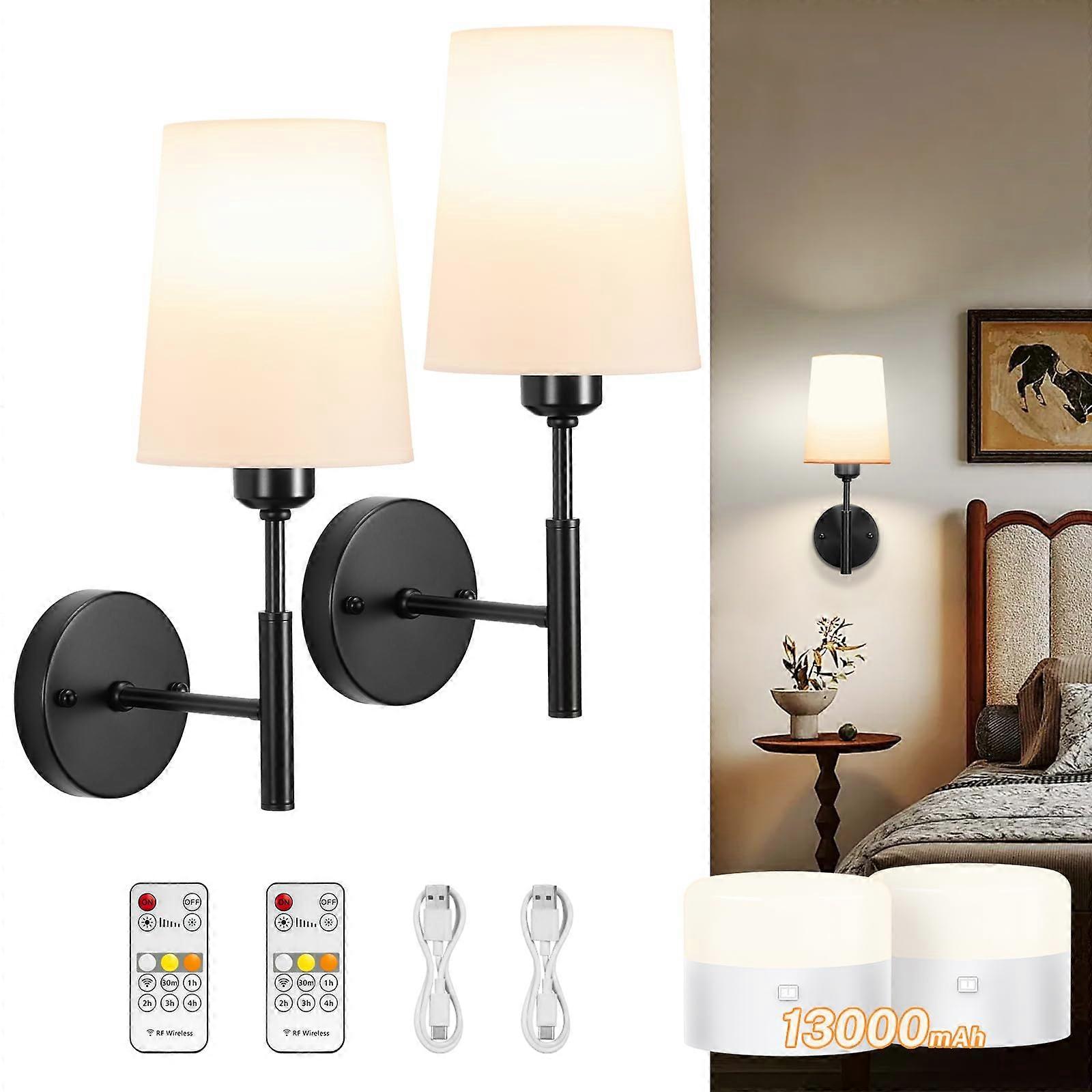 Battery Operated Wall Sconce Set of 2 with Magnetic LED, 13000mAh Rechargeable, Remote Dimmable