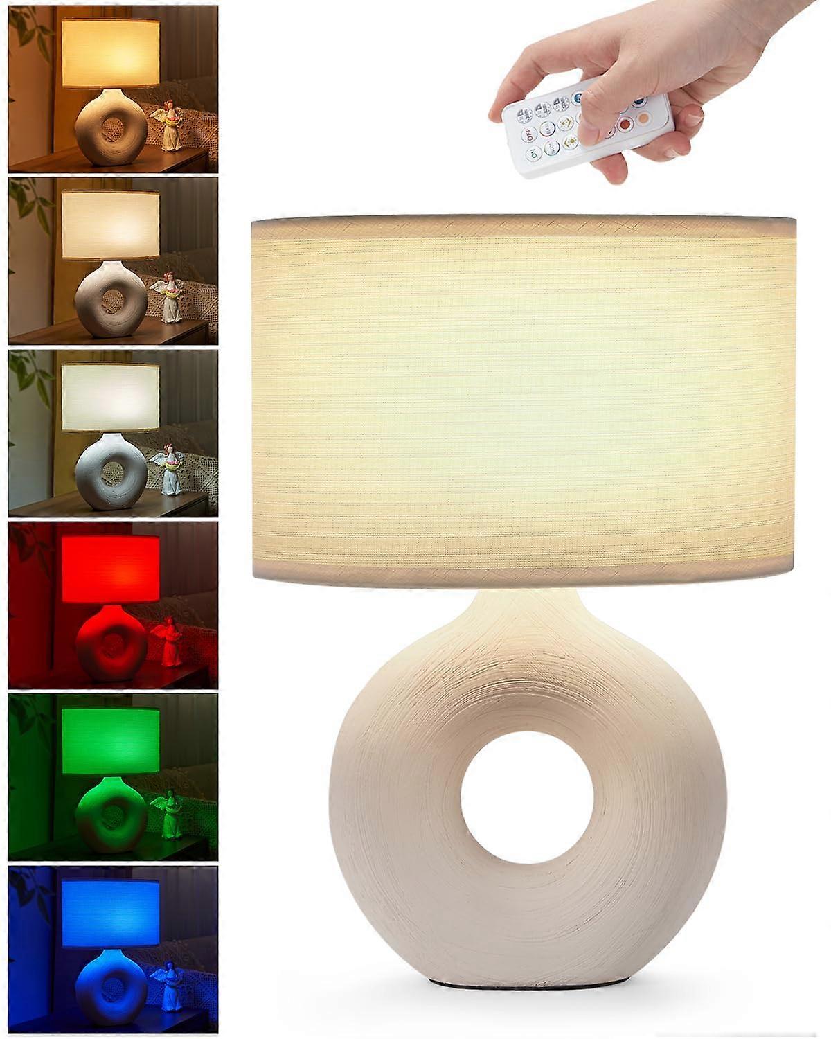13' Ceramic Cordless Rechargeable Table Lamp with Remote, Dimmable Color Changing LED for Bedroom