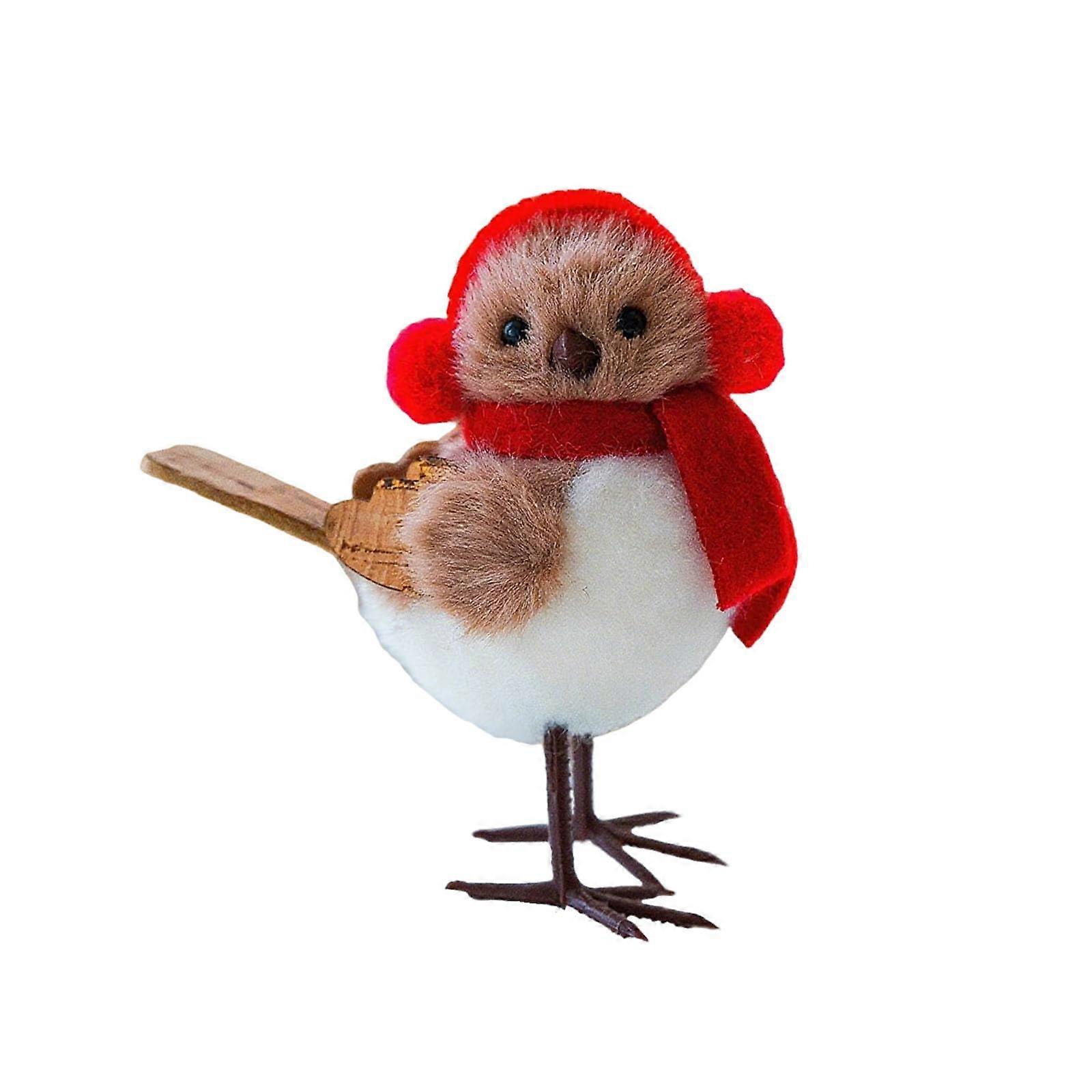 Christmas Bird Figurines with Scarf and Hat Festive Table Decorations for Mantel and Home (Red 1)