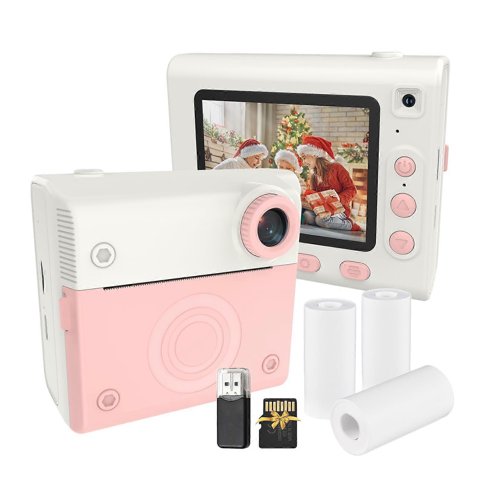 Kids Instant Print Camera 1080P Dual Lens with 2.8' IPS Display, 32GB Card, 3 Rolls Paper, Pink