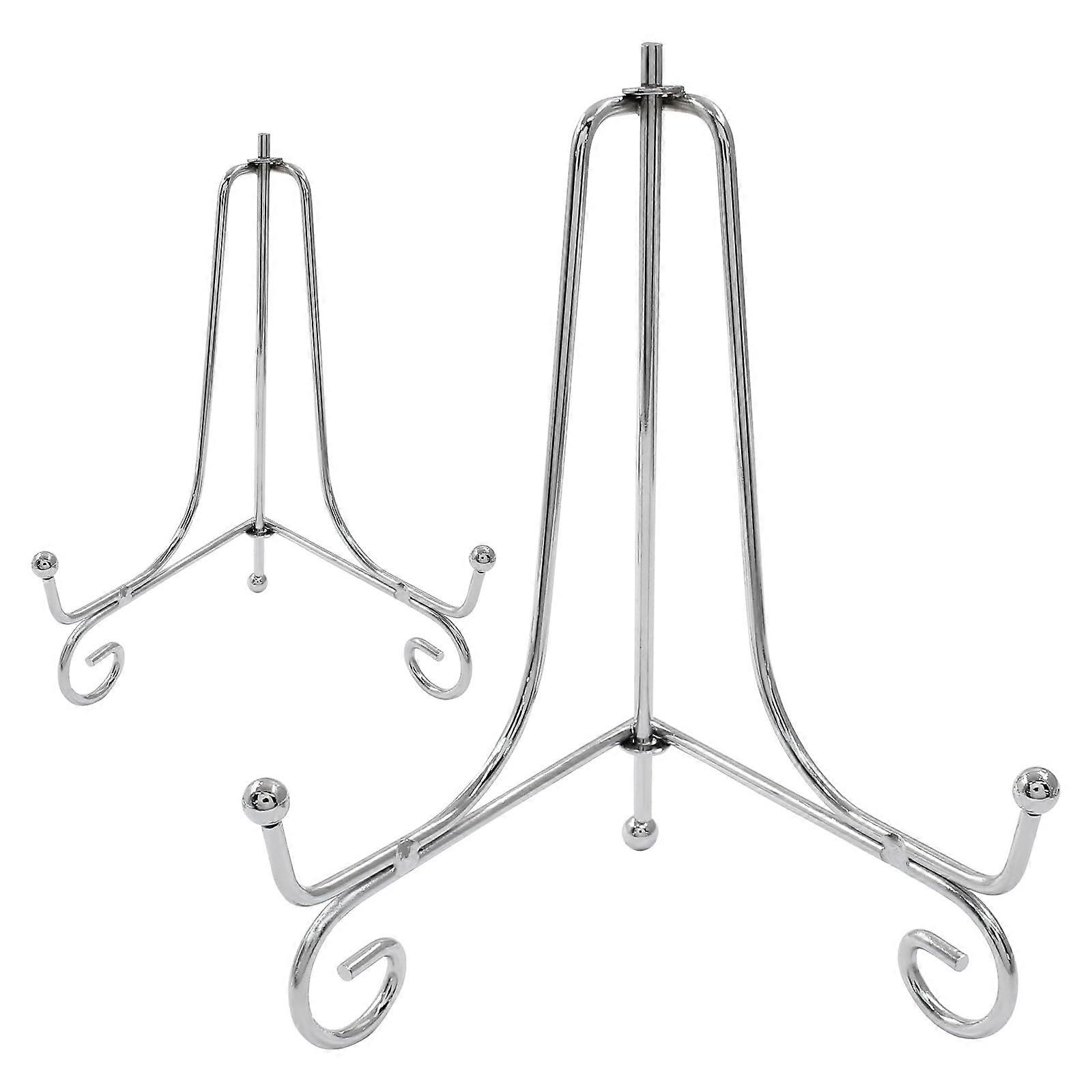 2 Pack Silver Plate Display Stand Set with Adjustable Legs for Photo Frames and Decorative Plates