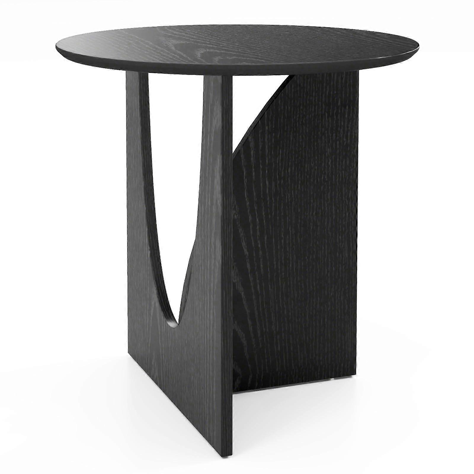 Modern Side Table with Geometric Design, Round Black Coffee End Table for Living Room and Bedroom