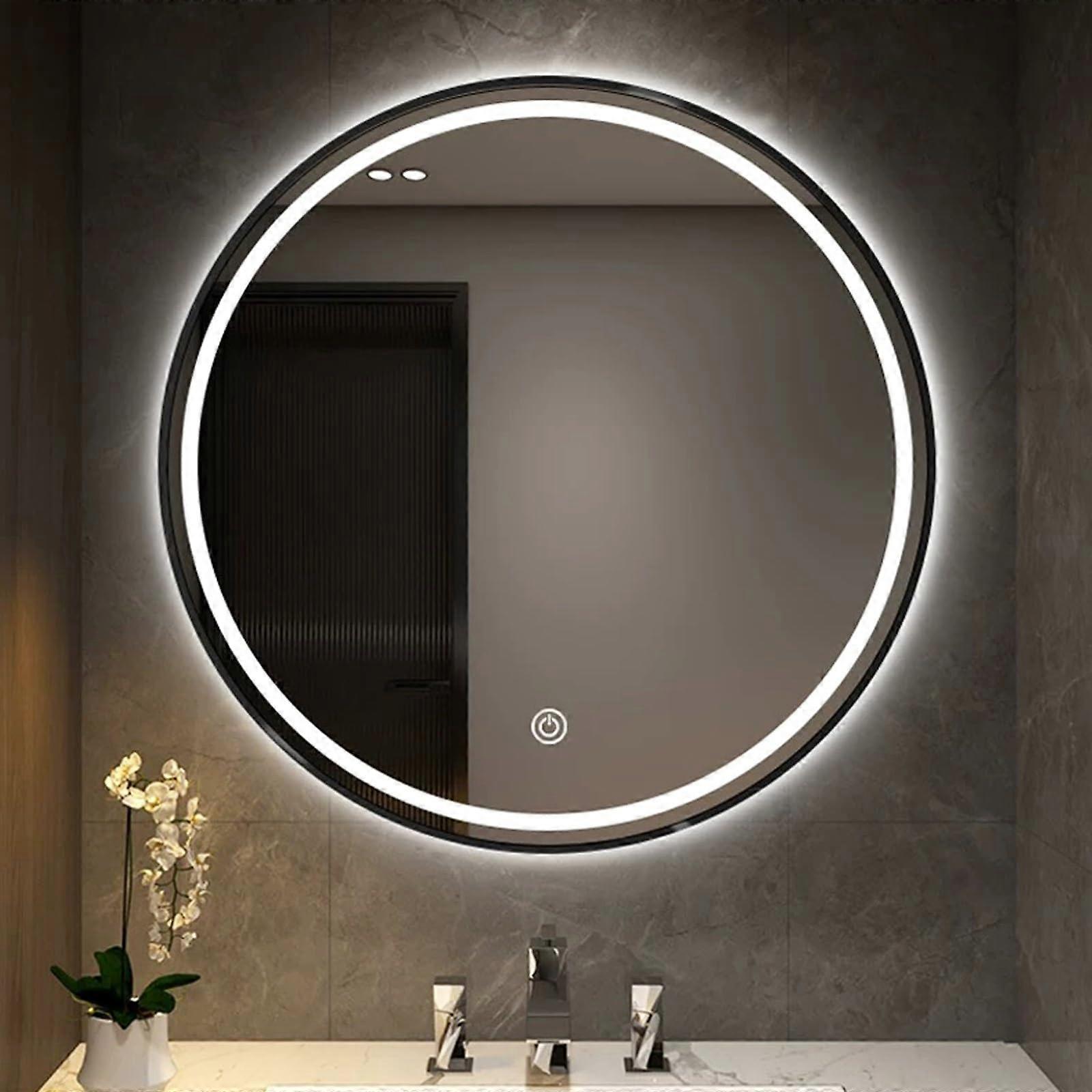 Round LED Vanity Mirror with Lights, 3 Colours Dimmable, Explosion Proof Glass, Wall Mounted