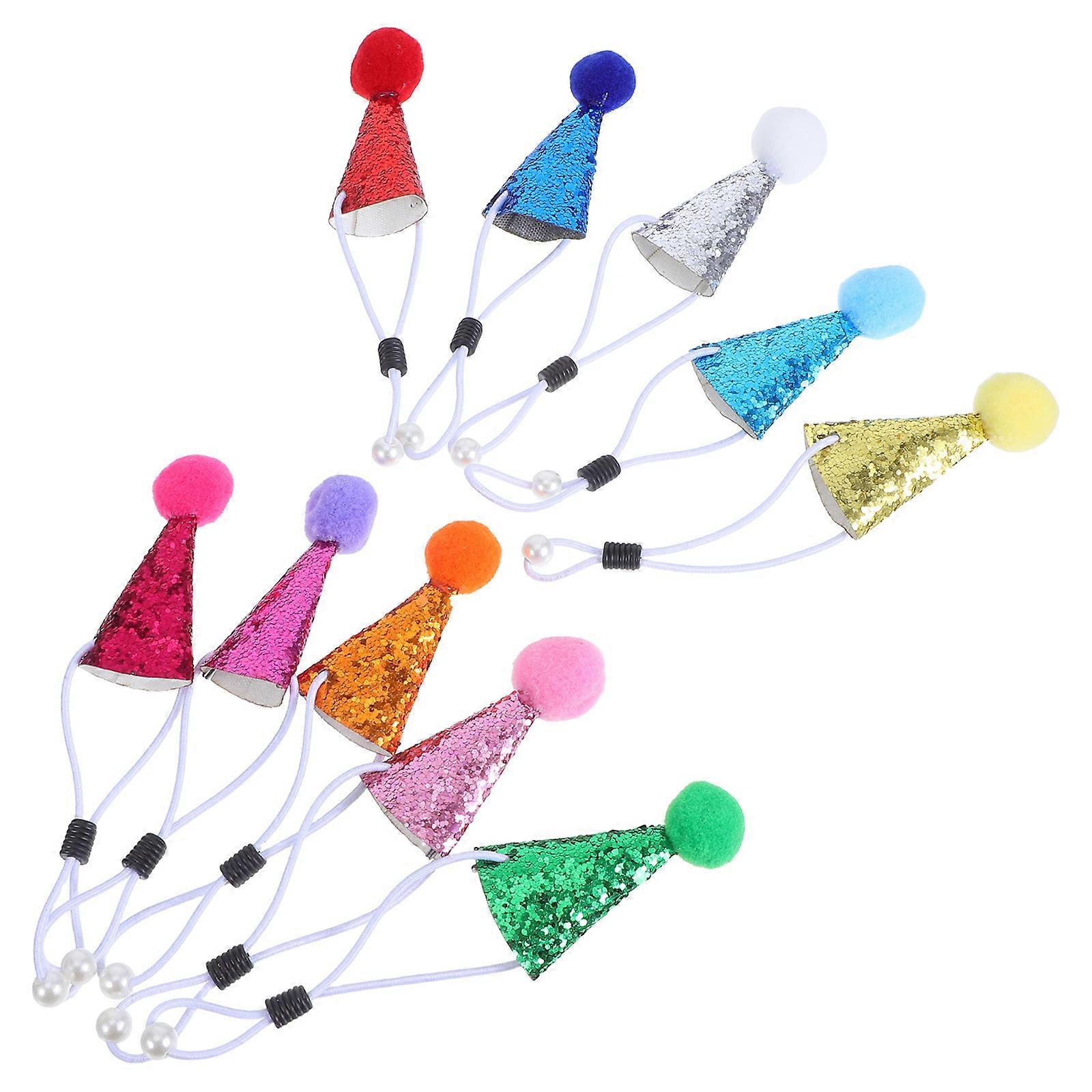 Assorted Color Hats Cone for Pets with Pom Poms 10Pcs