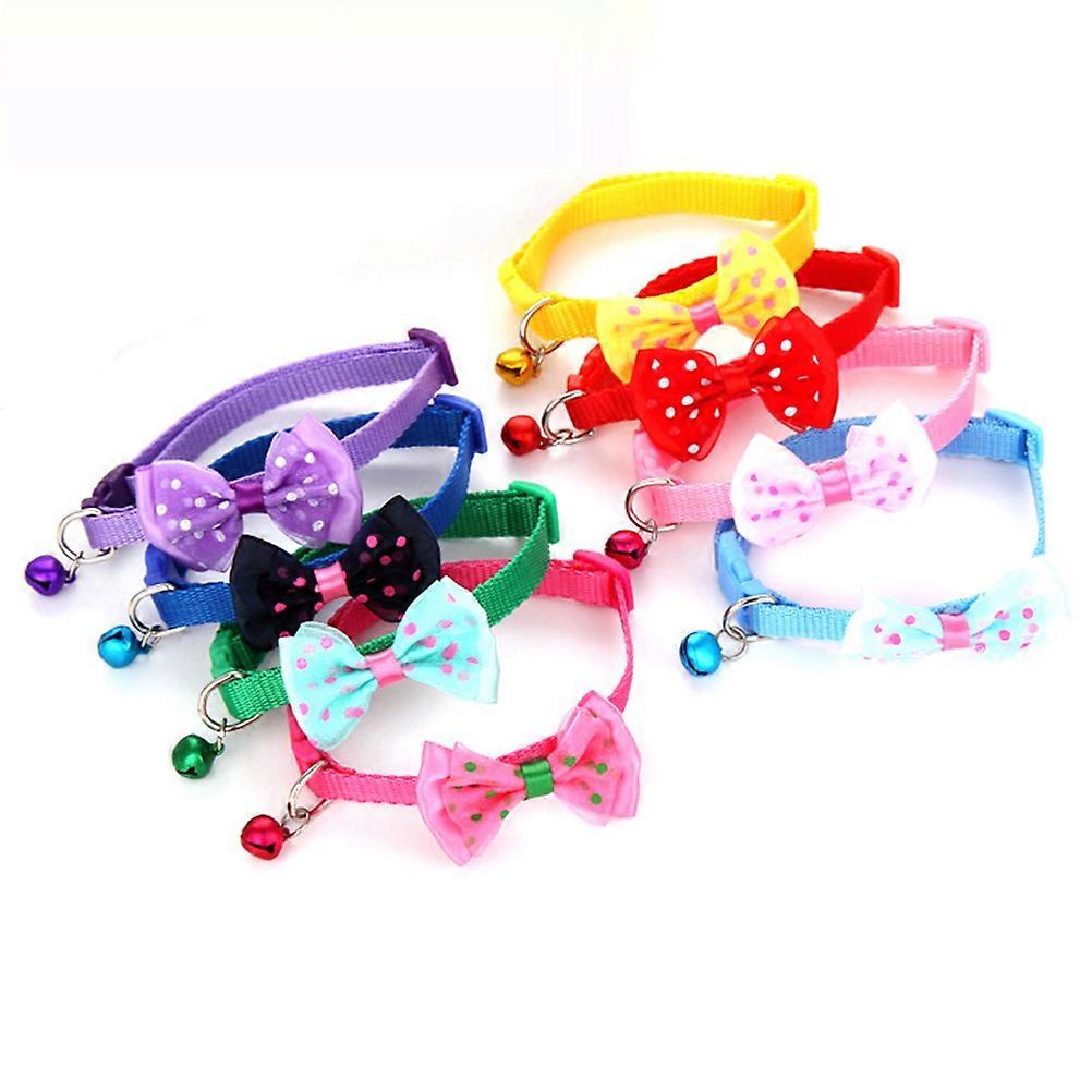 Pet Collar Bowknot Cat Collar with Bell for Adjustable Use 8Pcs